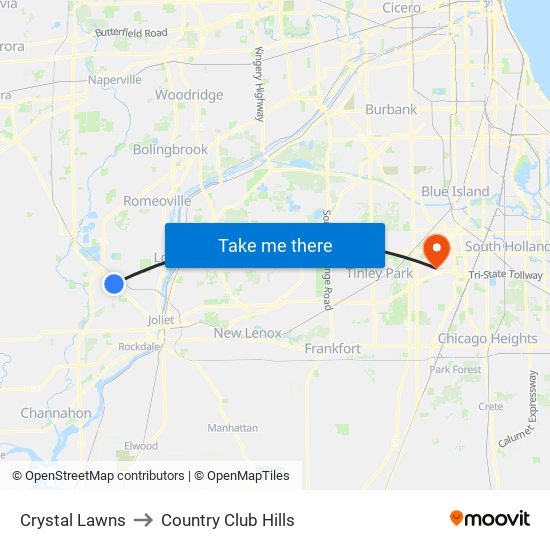 Crystal Lawns to Crystal Lawns map