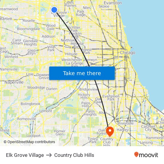 Elk Grove Village to Country Club Hills map