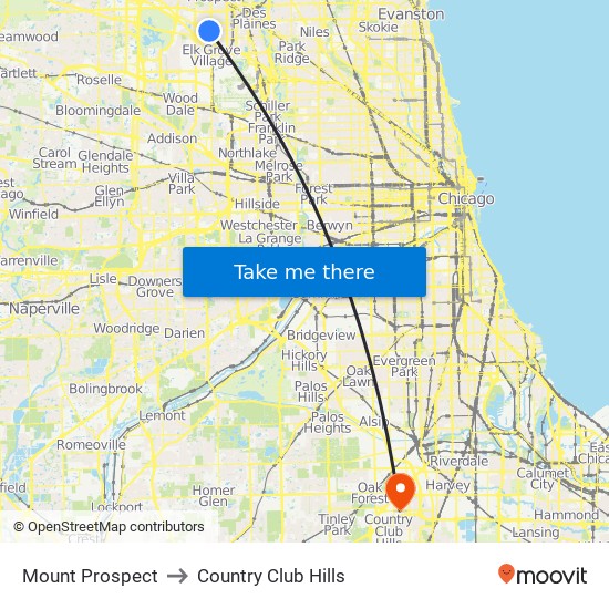 Mount Prospect to Country Club Hills map