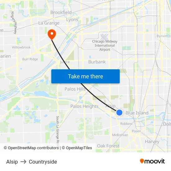Alsip to Countryside map