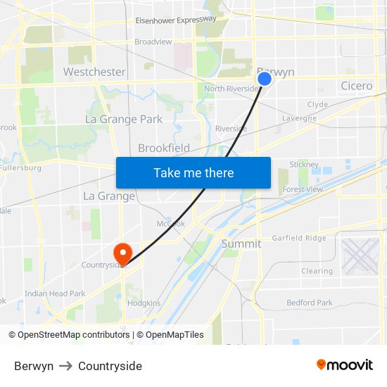 Berwyn to Countryside map