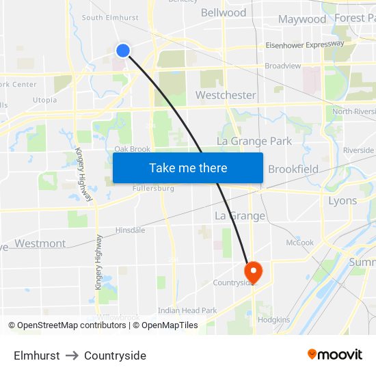 Elmhurst to Countryside map