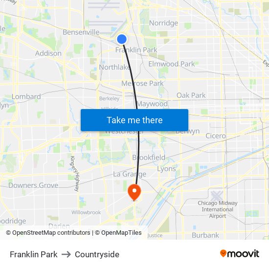 Franklin Park to Countryside map