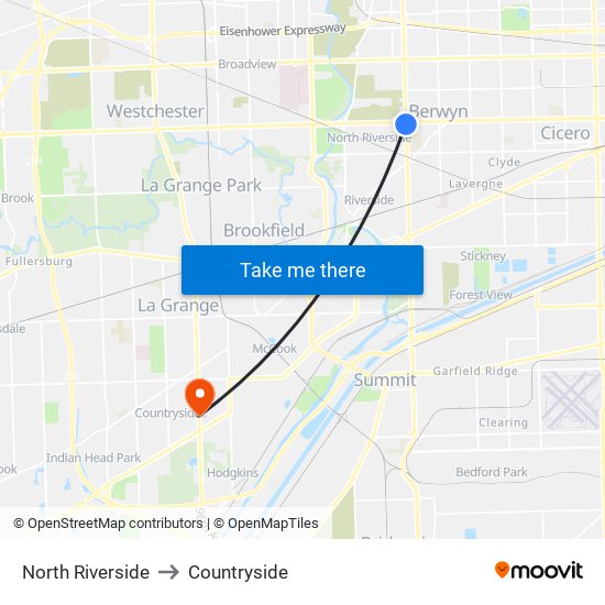 North Riverside to Countryside map