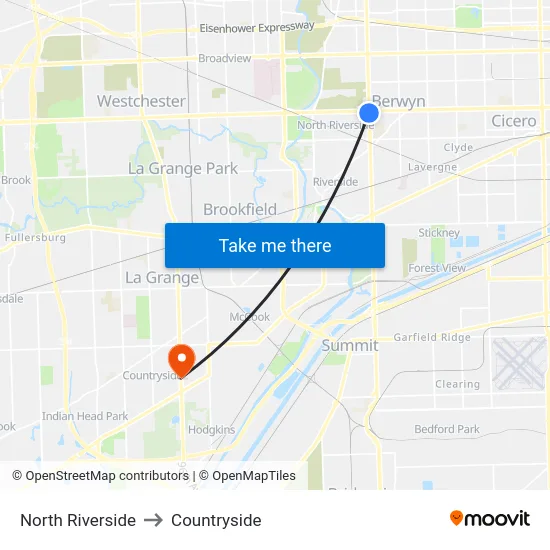 North Riverside to Countryside map