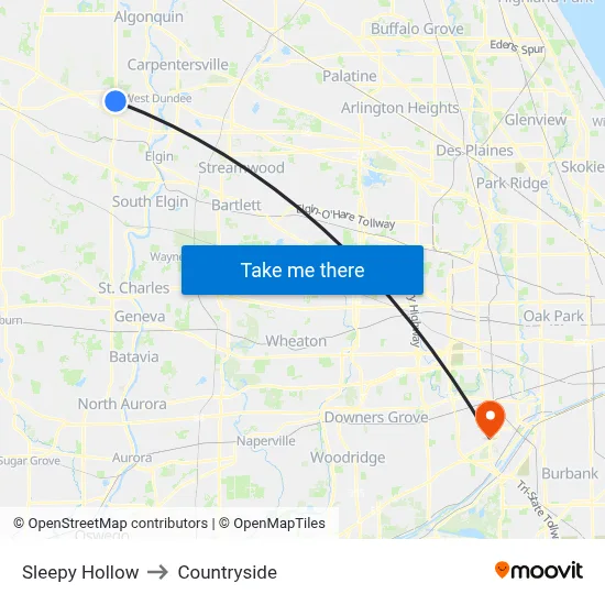 Sleepy Hollow to Countryside map