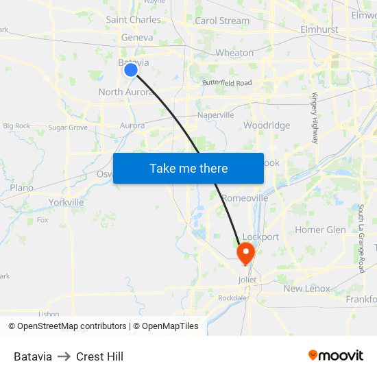 Batavia to Crest Hill map