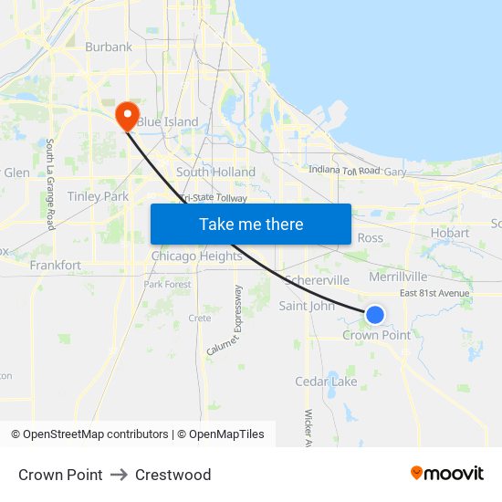 Crown Point to Crestwood map
