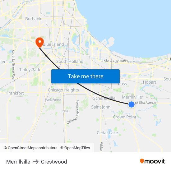 Merrillville to Crestwood map