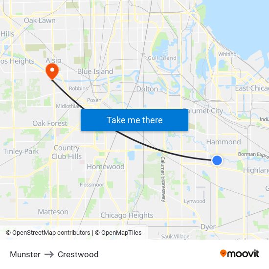 Munster to Crestwood map