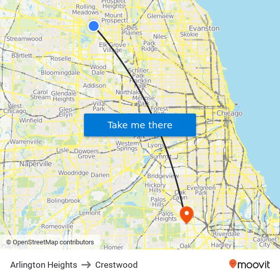 Arlington Heights to Crestwood map