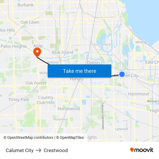 Calumet City to Crestwood map