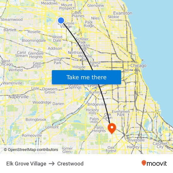 Elk Grove Village to Crestwood map