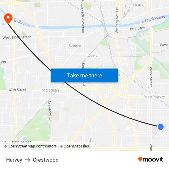 Harvey to Crestwood map
