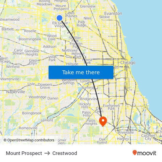 Mount Prospect to Crestwood map