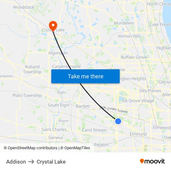 Addison to Crystal Lake map