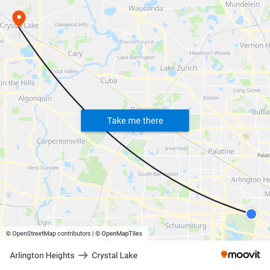 Arlington Heights to Crystal Lake map