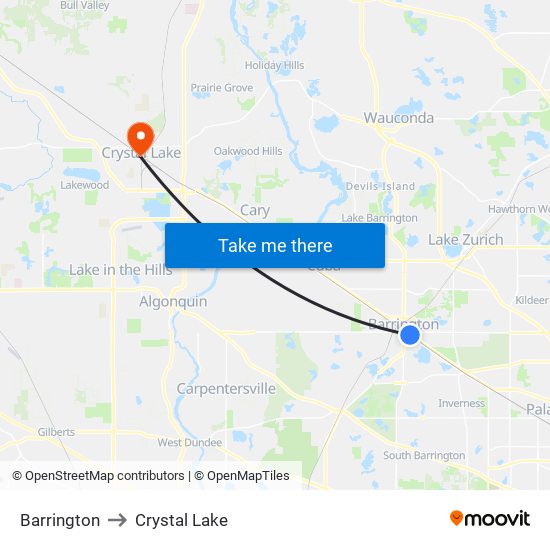 Barrington to Crystal Lake map