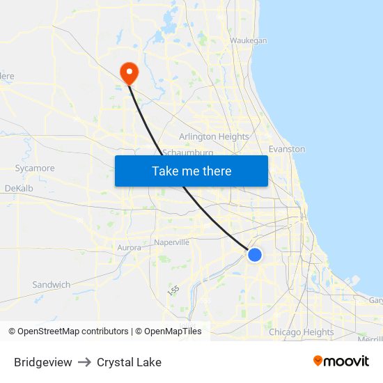 Bridgeview to Crystal Lake map