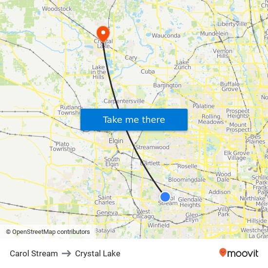 Carol Stream to Crystal Lake map