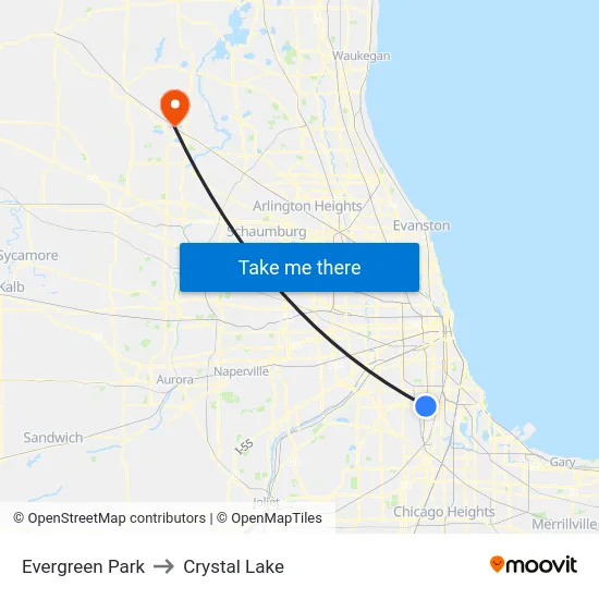 Evergreen Park to Crystal Lake map
