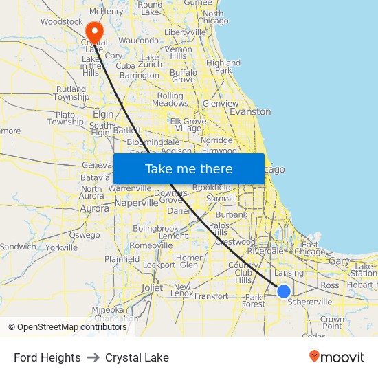 Ford Heights to Crystal Lake map