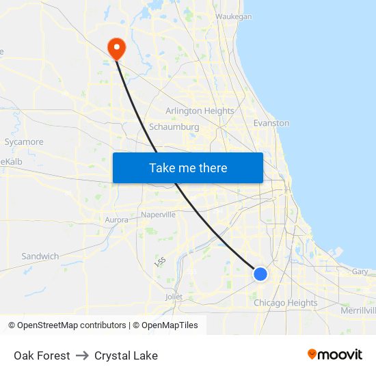 Oak Forest to Crystal Lake map