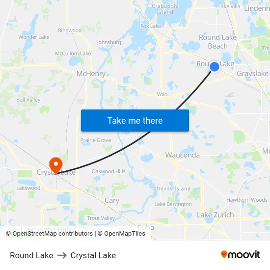 Round Lake to Crystal Lake map