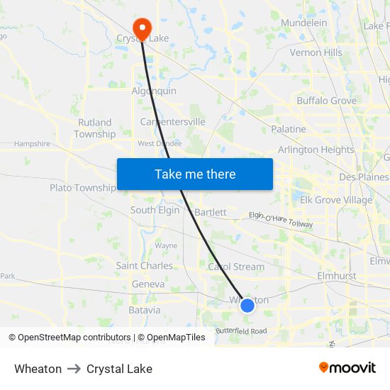 Wheaton to Crystal Lake map