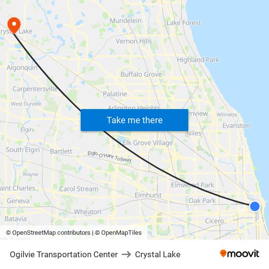 Ogilvie Transportation Center to Crystal Lake map