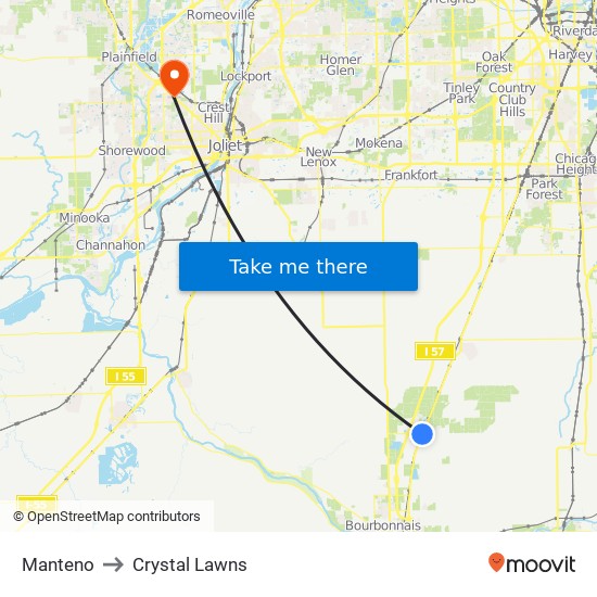 Manteno to Crystal Lawns map