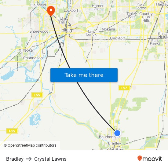 Bradley to Crystal Lawns map
