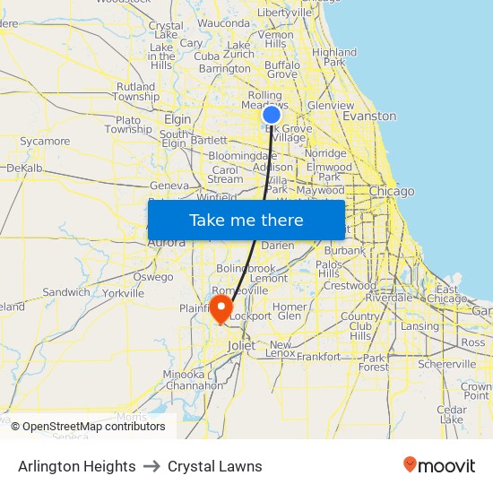 Arlington Heights to Crystal Lawns map