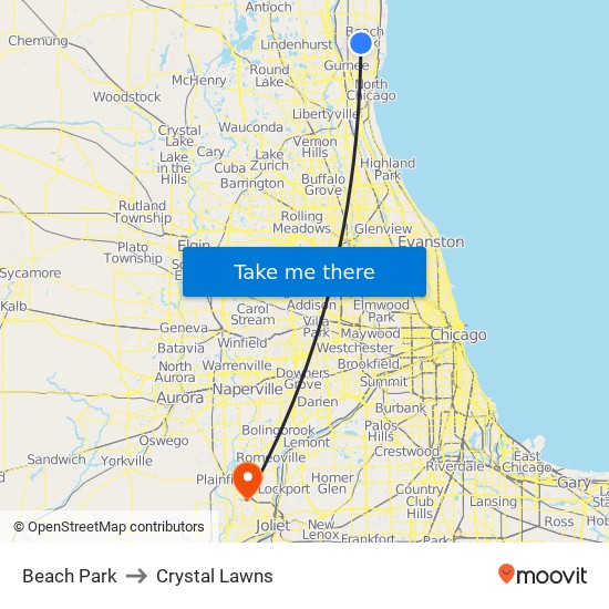 Beach Park to Crystal Lawns map