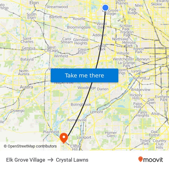 Elk Grove Village to Crystal Lawns map