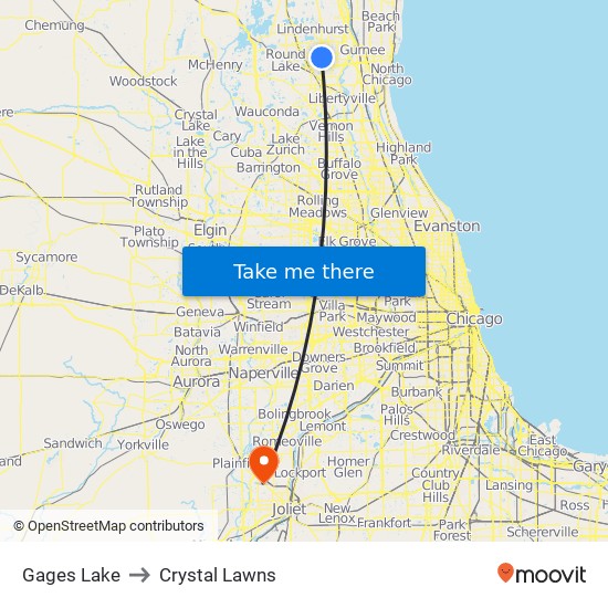 Gages Lake to Crystal Lawns map