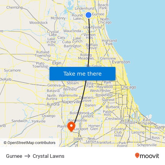 Gurnee to Crystal Lawns map