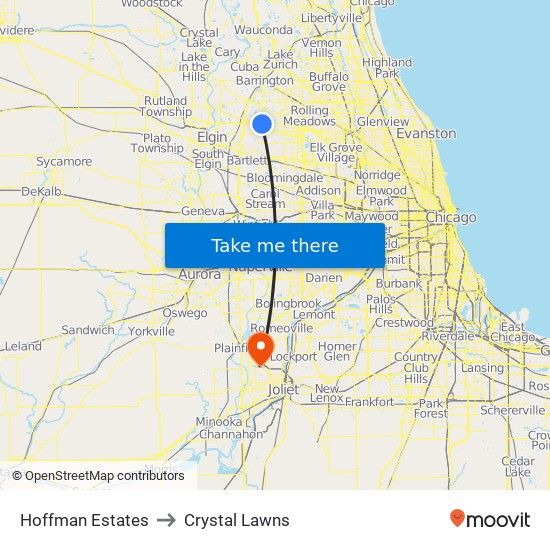 Hoffman Estates to Crystal Lawns map