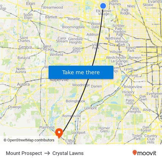 Mount Prospect to Crystal Lawns map