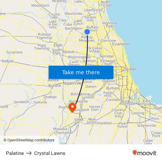 Palatine to Crystal Lawns map