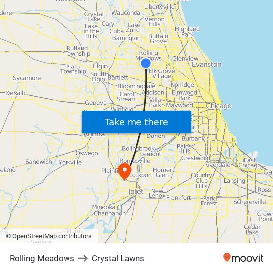 Rolling Meadows to Crystal Lawns map