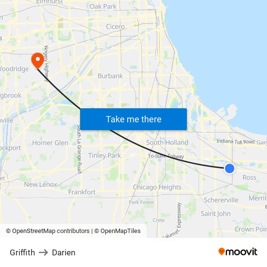 Griffith to Darien map