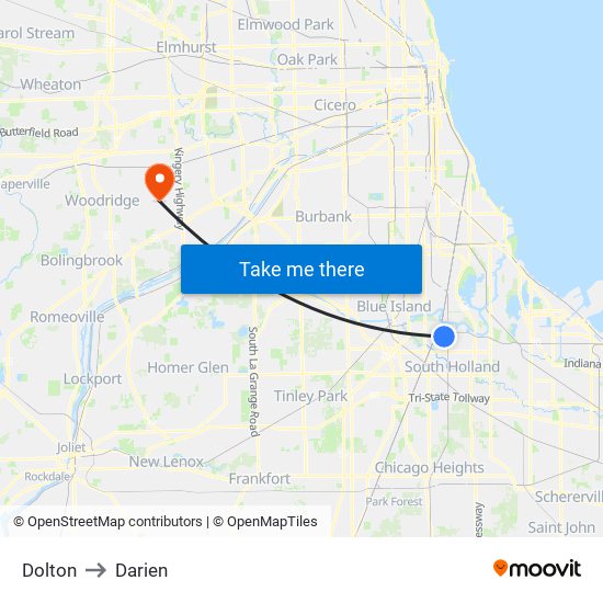 Dolton to Darien map