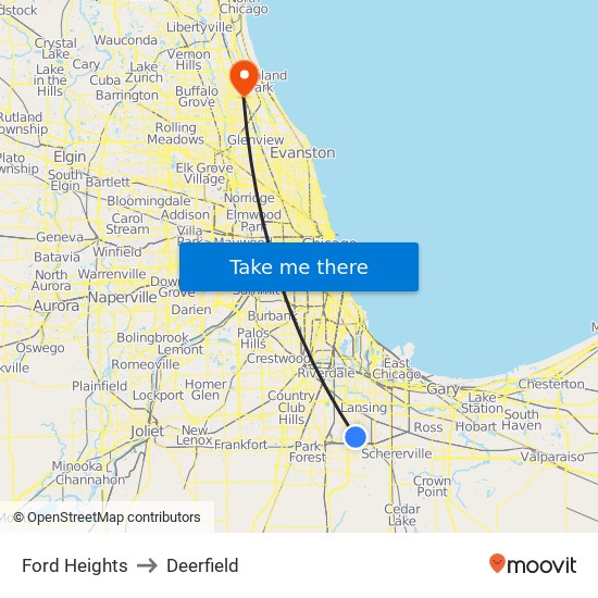 Ford Heights to Deerfield map