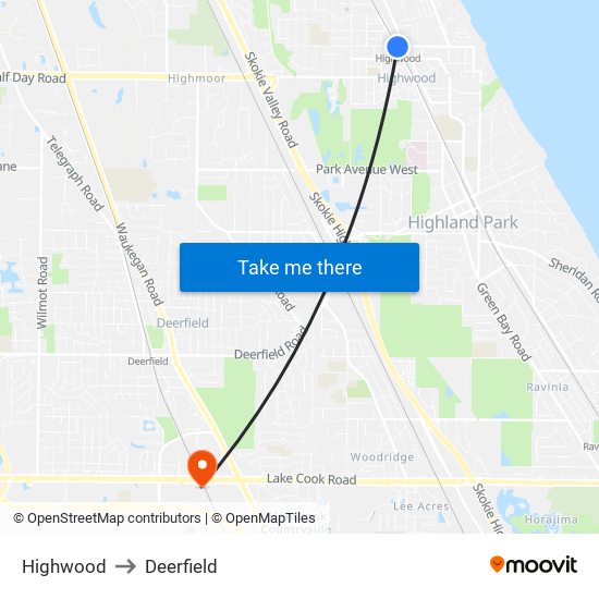 Highwood to Deerfield map