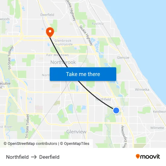 Northfield to Deerfield map