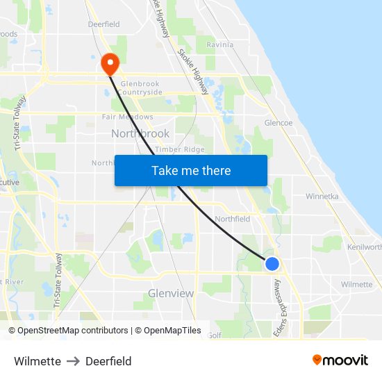 Wilmette to Deerfield map