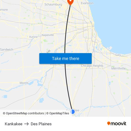 Kankakee to Des Plaines map