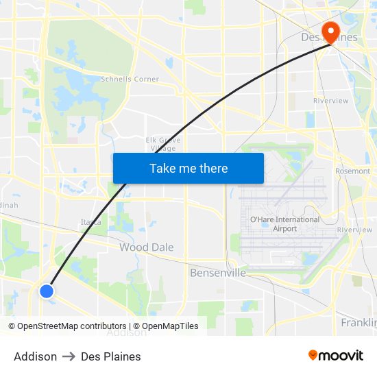 Addison to Des Plaines map
