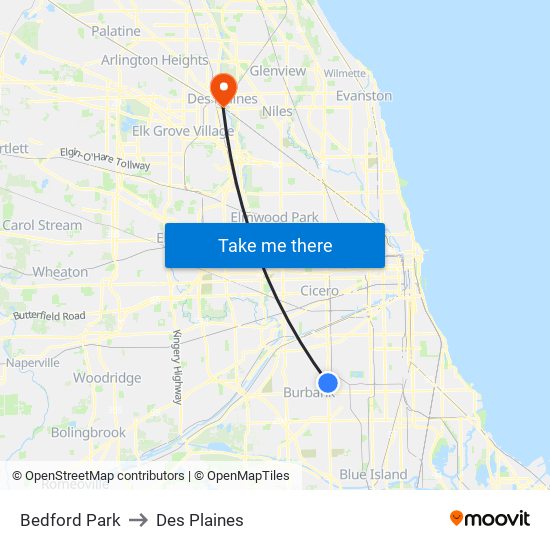 Bedford Park to Des Plaines map